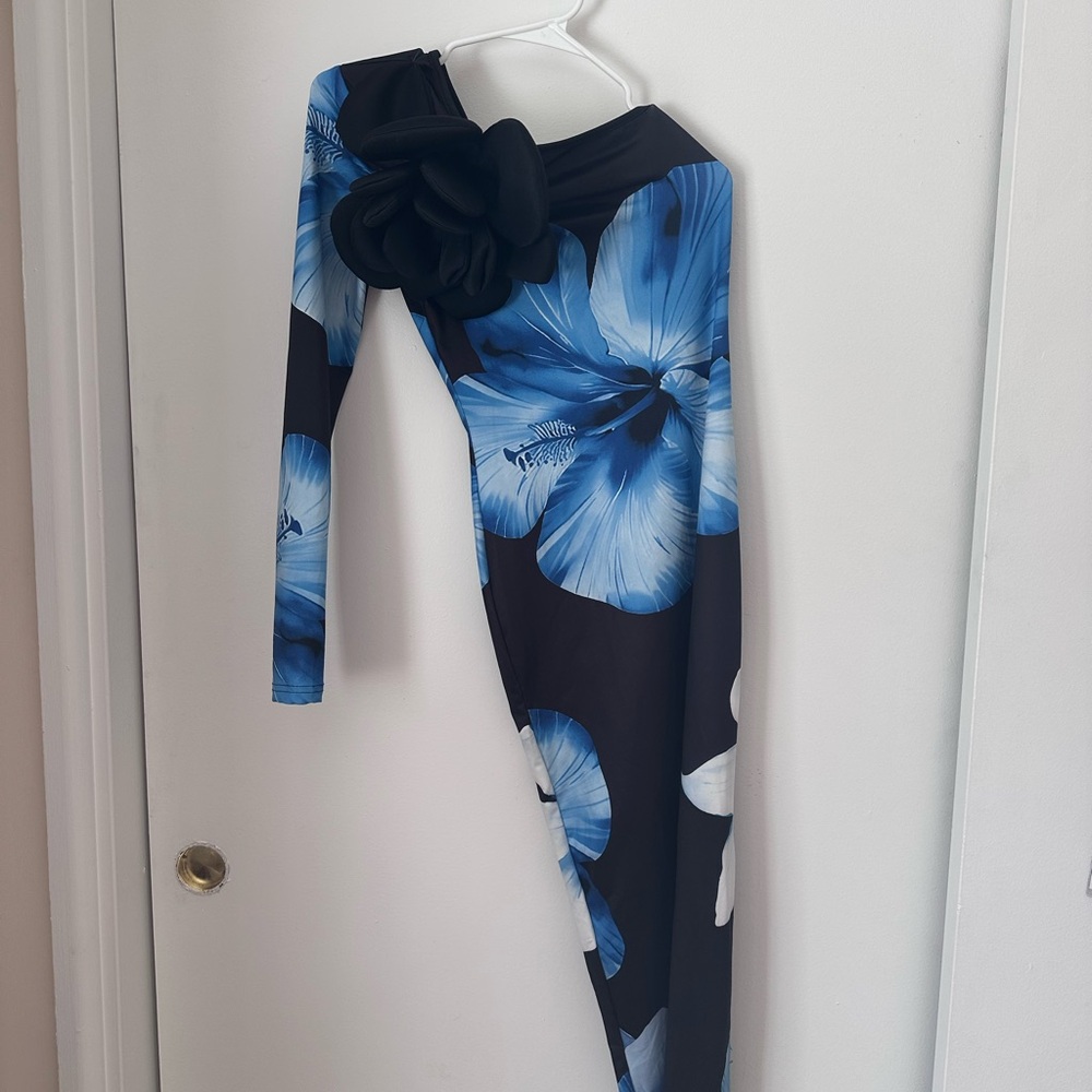 Elegant Blue Floral Women's Dress